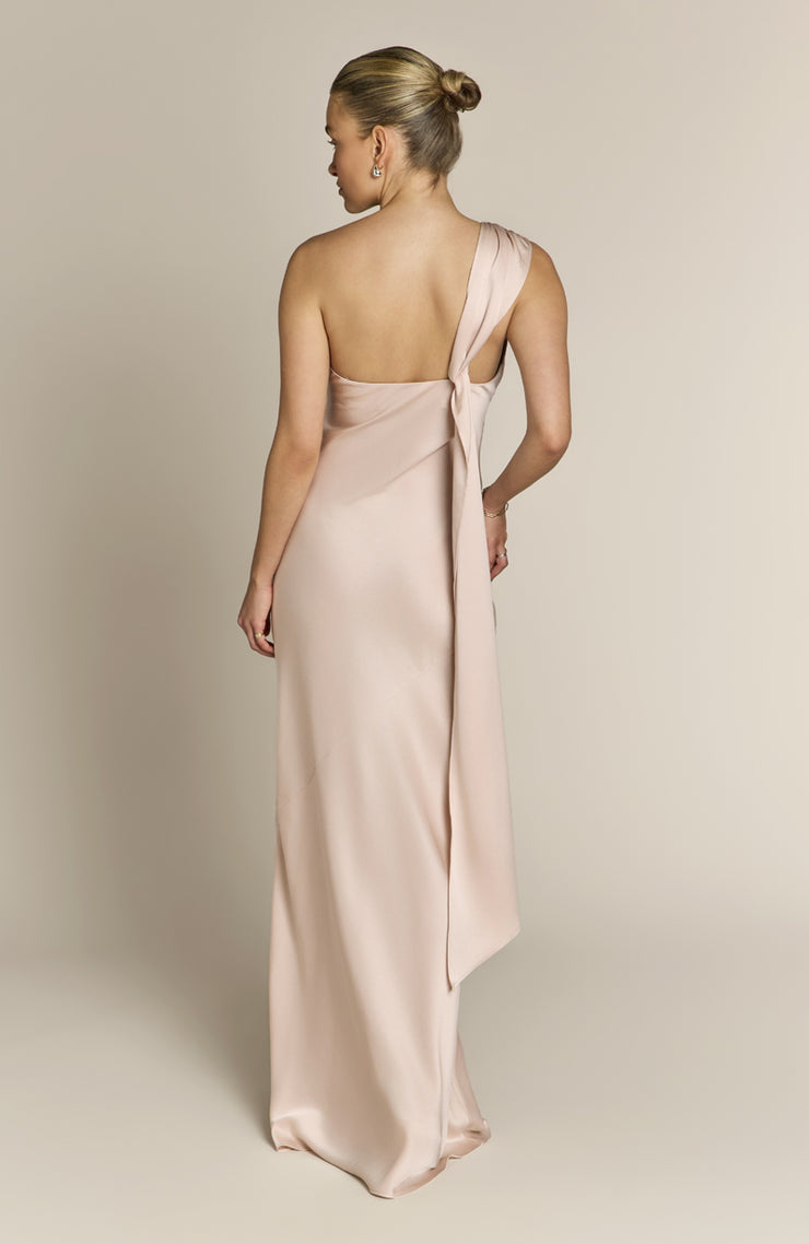 Champagne Raye One Shoulder Bridesmaid Dress