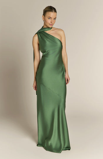 Raye One Shoulder Dress in Olive Green