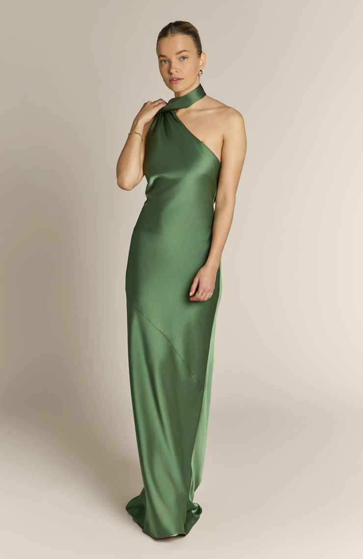 Olive Green Raye One Shoulder Bridesmaid Dress