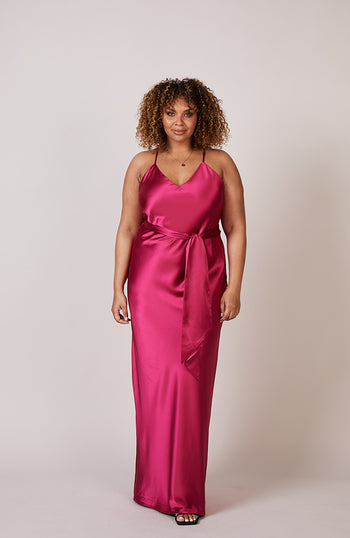 Brooklyn Dress in Hot Pink Satin