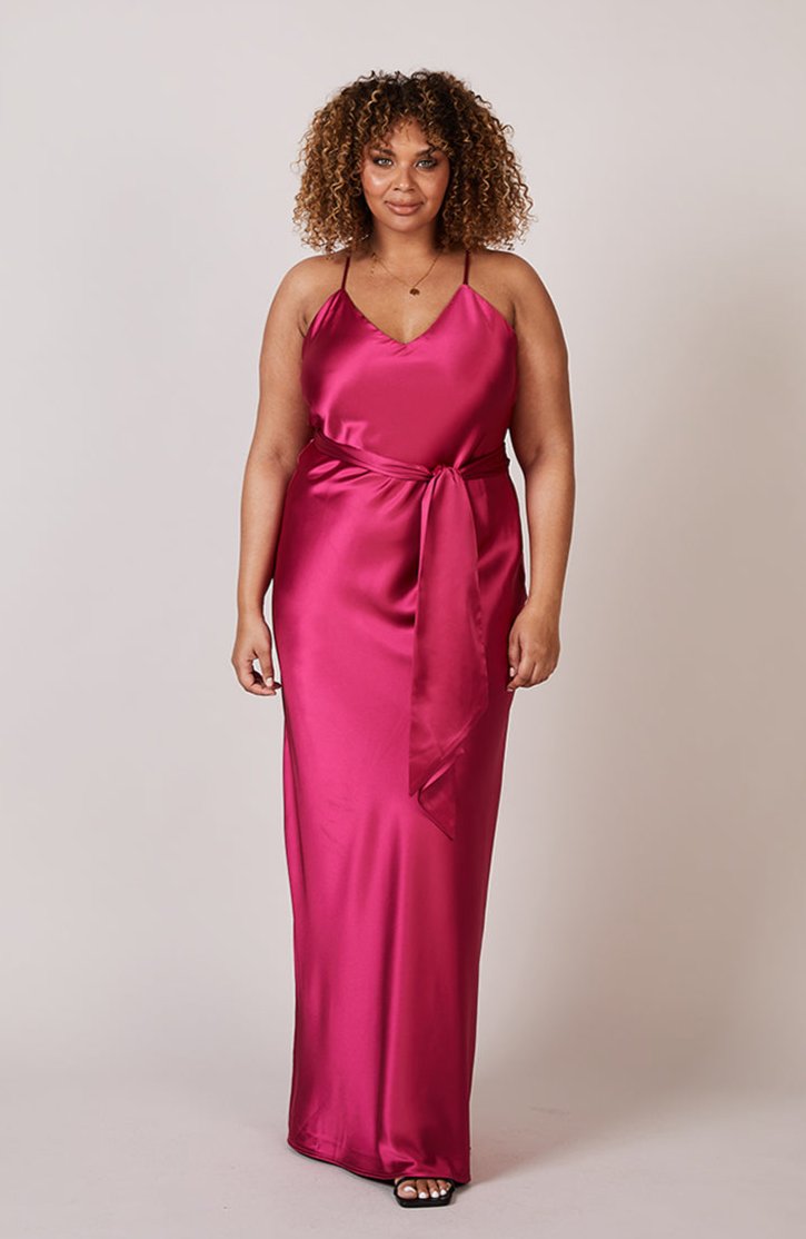 Brooklyn Dress in Hot Pink Satin