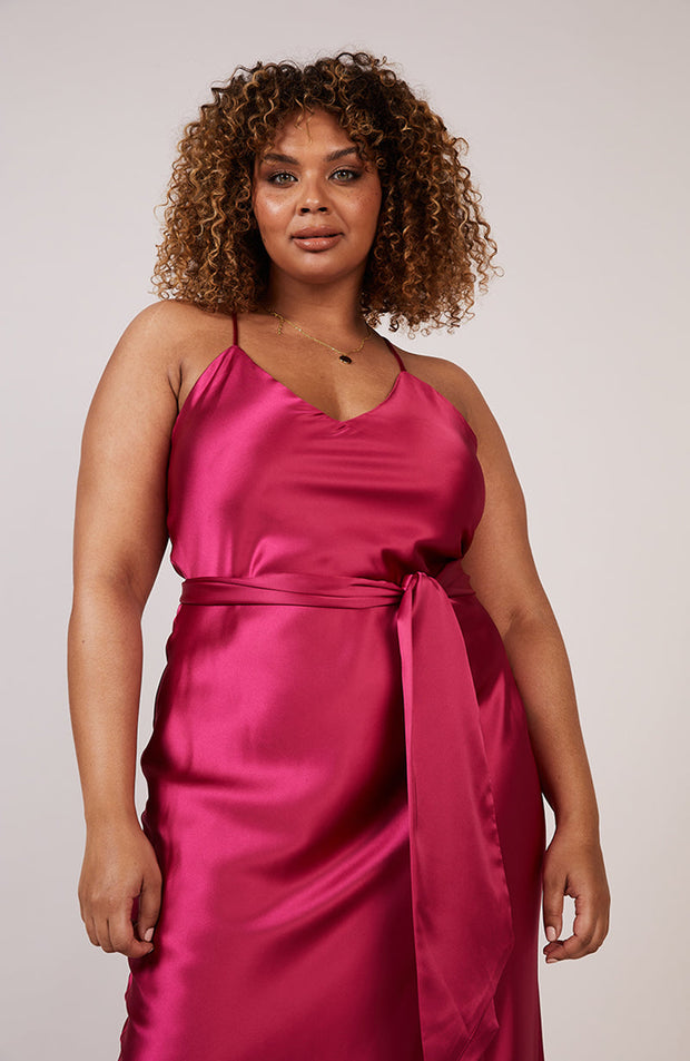 Brooklyn Dress in Hot Pink Satin SAMPLE SALE