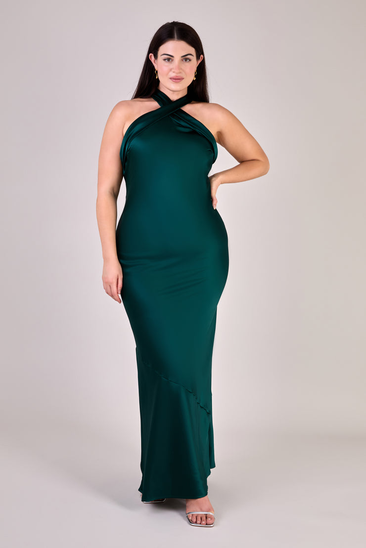 open lace back dress Ramona Soft Satin Maxi Dress