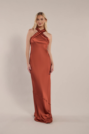 Roma Dress in Cinnamon Satin