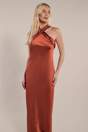 Roma long bridesmaid dress in cinnamon satin