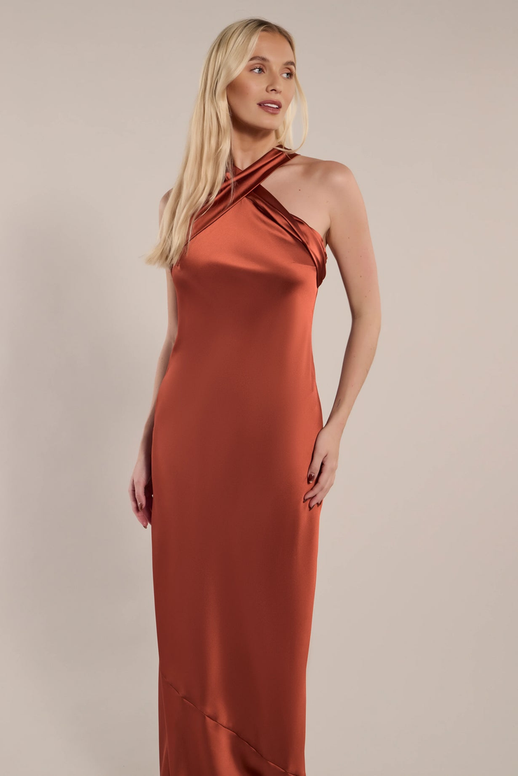 Roma long bridesmaid dress in cinnamon satin