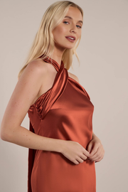 Roma long bridesmaid dress in cinnamon satin