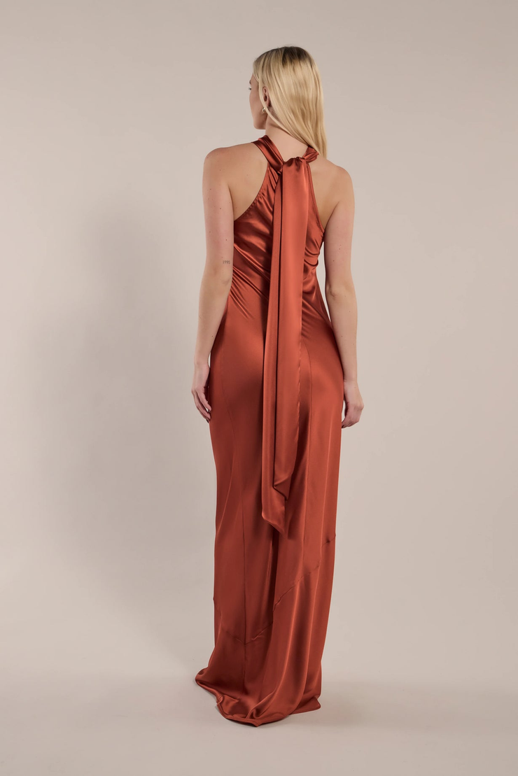 Roma bridesmaid dress in cinnamon satin