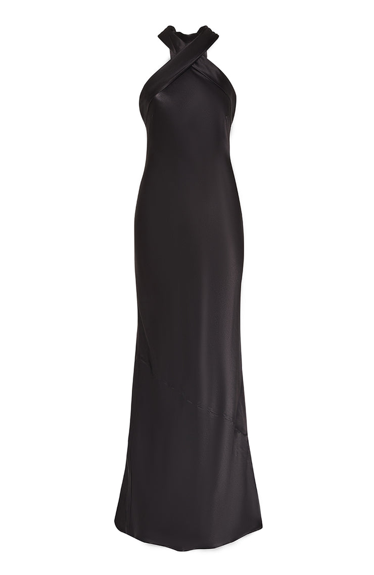 Roma Dress in Black viscose satin