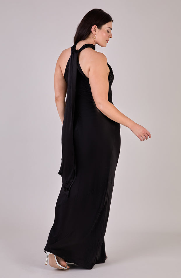 Roma Dress in Black Viscose Satin