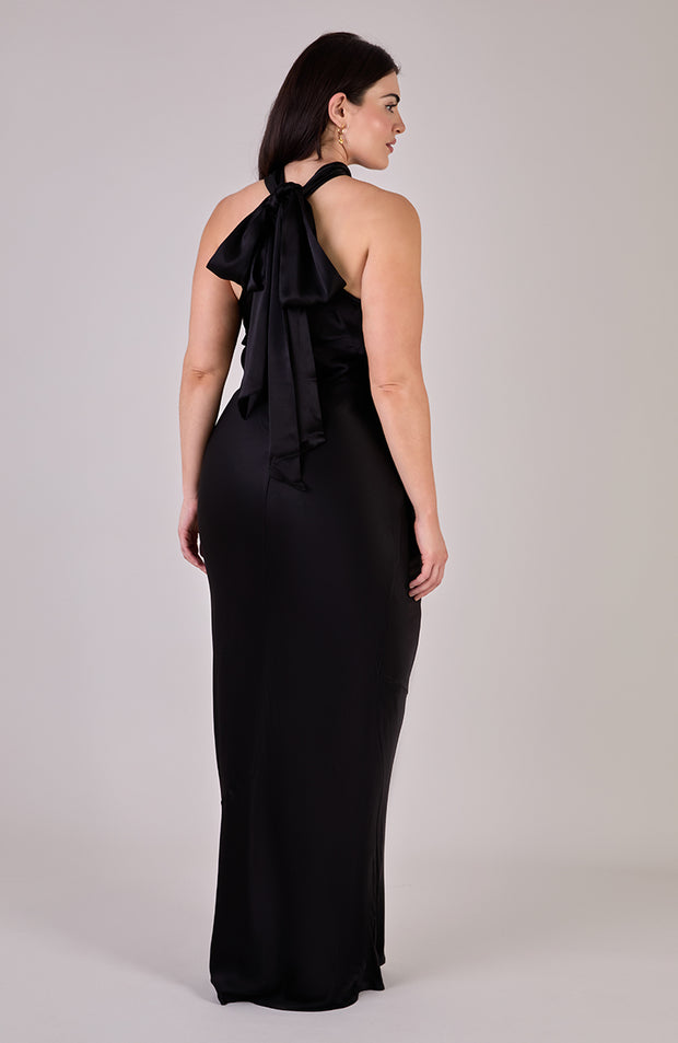 Roma Dress in Black Viscose Satin