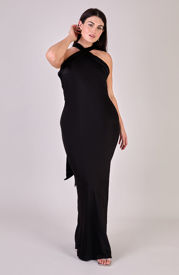 Roma Dress in Black Viscose Satin