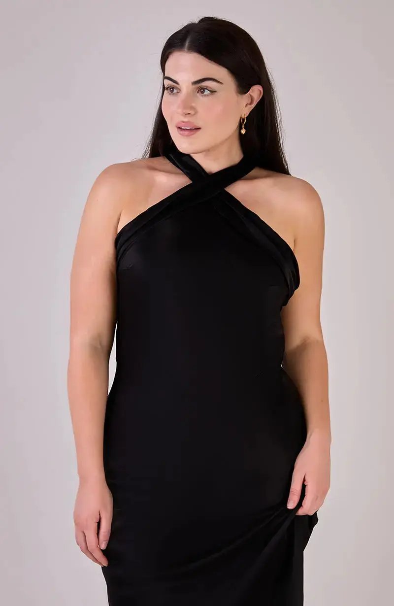 Roma Dress in Black viscose satin