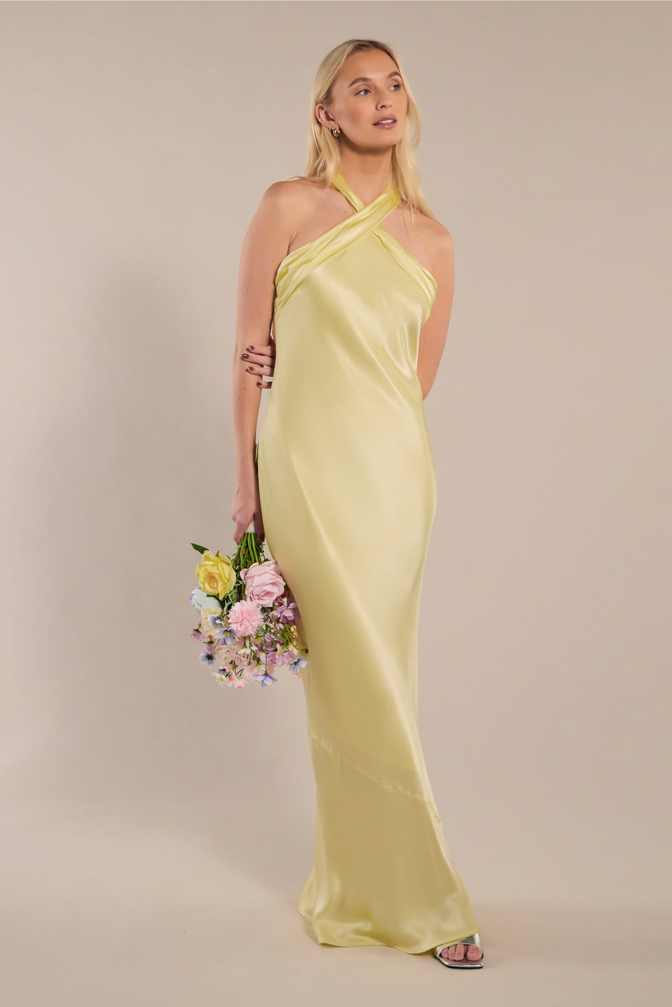 Roma Bridesmaids Dress in Lemonade Yellow Satin
