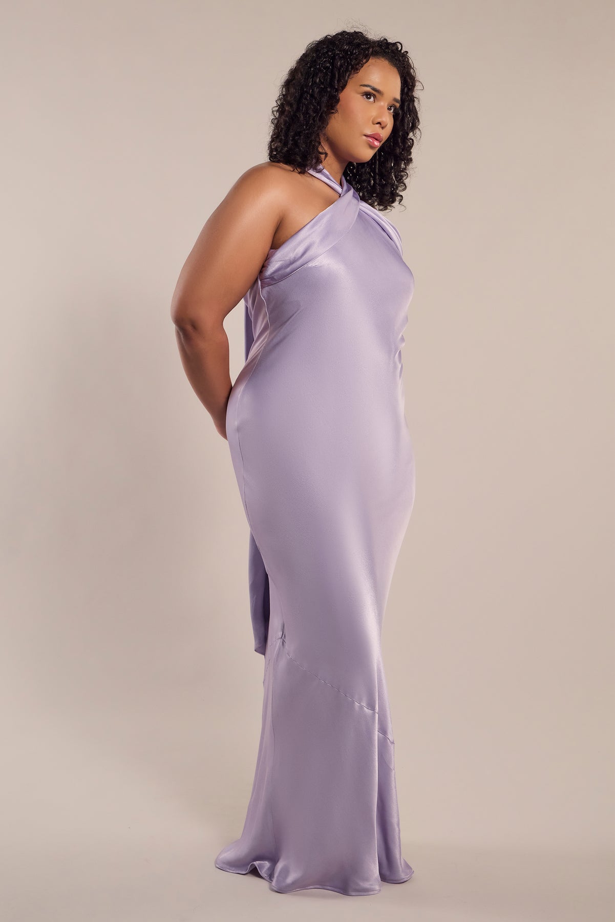Lilac Satin Bridesmaid Dress (Sizes 12–18 Available)