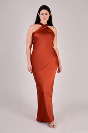 blue dress for baby girl Isla Plus Size V-Neck Ruched Chiffon Bridesmaid Dresses with Slit, Orange
