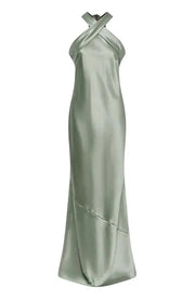 Roma Dress in Sage Green Satin Rewritten London