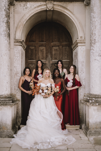 mix and match autumn bridesmaids dresses lulworth cove wedding