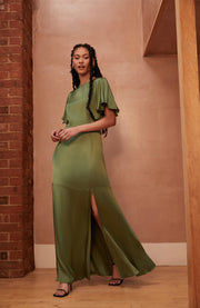 Sienna Dress in Olive Lenzing™ Ecovero™ Satin