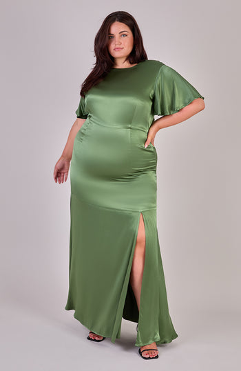 Sienna Dress in Olive Lenzing™ Ecovero™ Satin