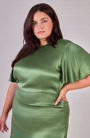 Sienna Dress in Olive Viscose Satin