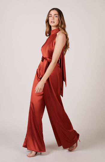 Soho Jumpsuit in Burnt Orange Satin