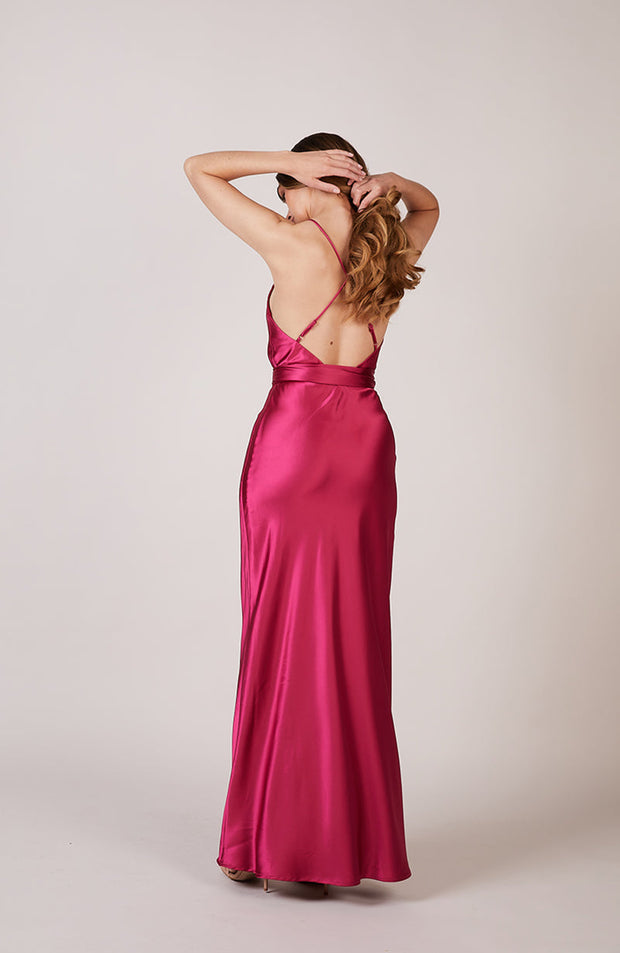 Brooklyn Dress in Hot Pink Satin SAMPLE SALE