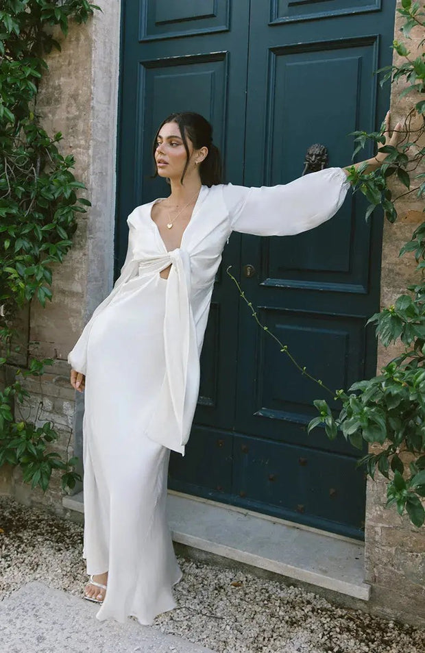 minimalist tie front dress Tina Bridal Tie Front Dress