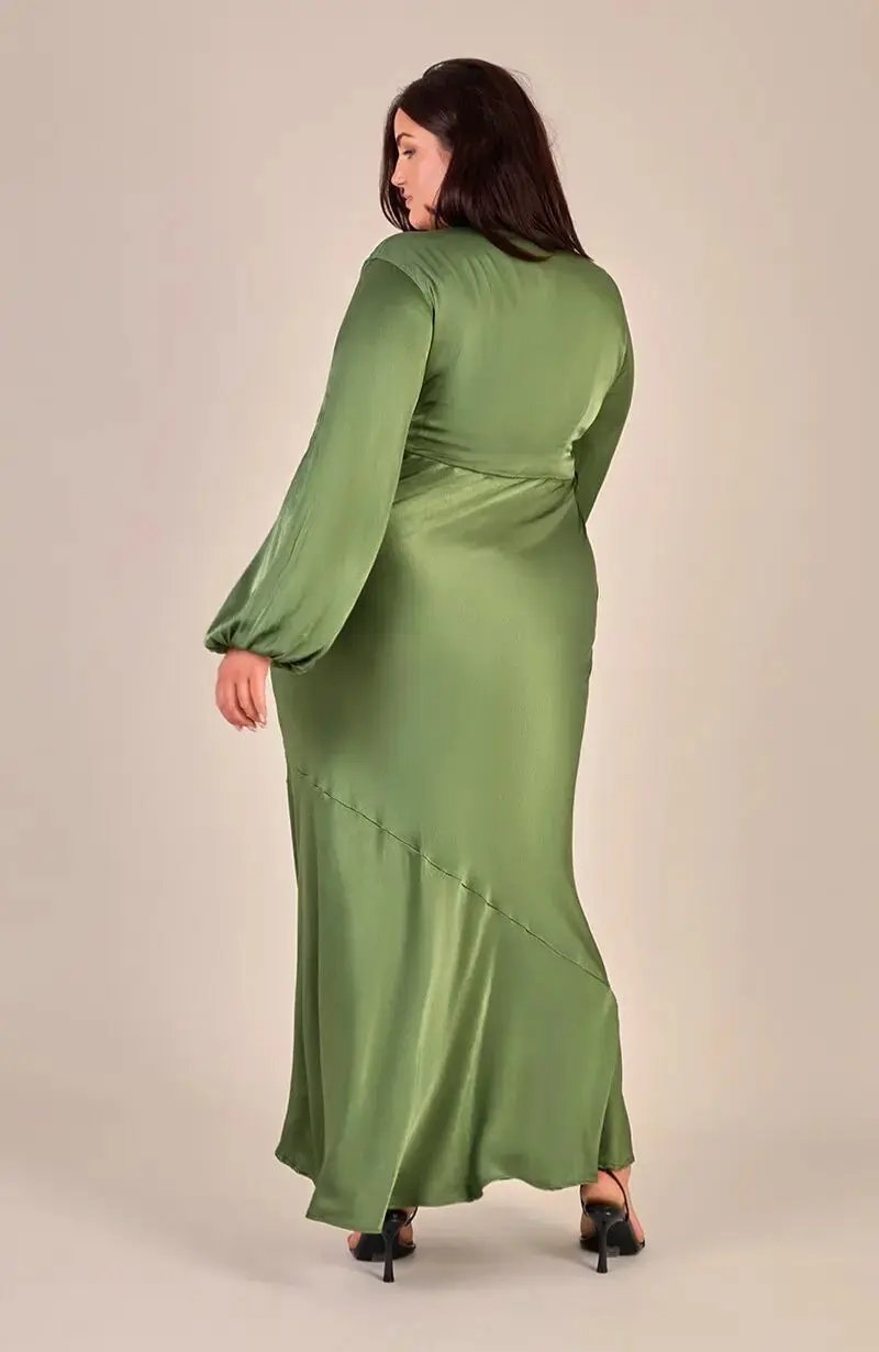 Valencia Long Sleeve Bridesmaids Dress in Olive Green