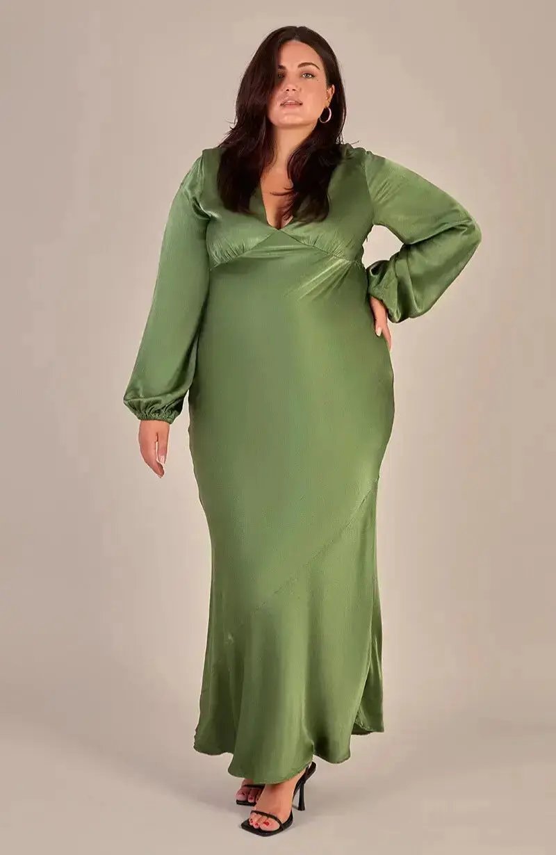 Valencia Long Sleeve Bridesmaids Dress in Olive Green