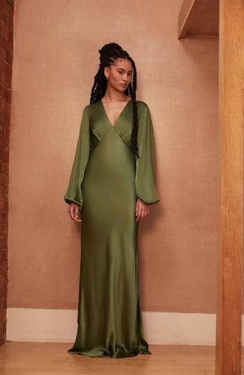 Valencia Dress in Olive Lenzing™ Ecovero™ Satin