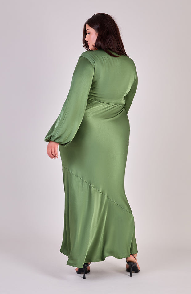 Valencia Dress in Olive Viscose Satin