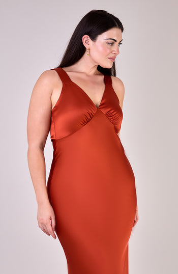 Amelia Dress in Burnt Orange Satin