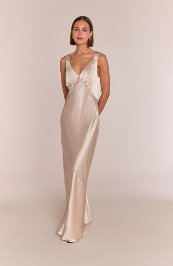 Amelia Dress in Champagne Satin
