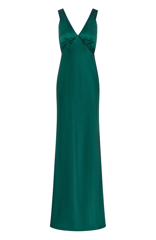 Amelia Dress in Forest Green Satin