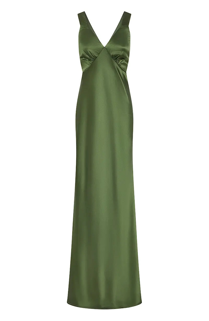 Amelia Olive Green Bridesmaids Dress In Satin