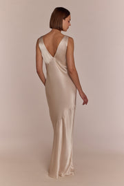 Champagne Satin Bridesmaid Dress Amelia | Rewritten London Champagne Satin Bridesmaid Dress Amelia | Rewritten London