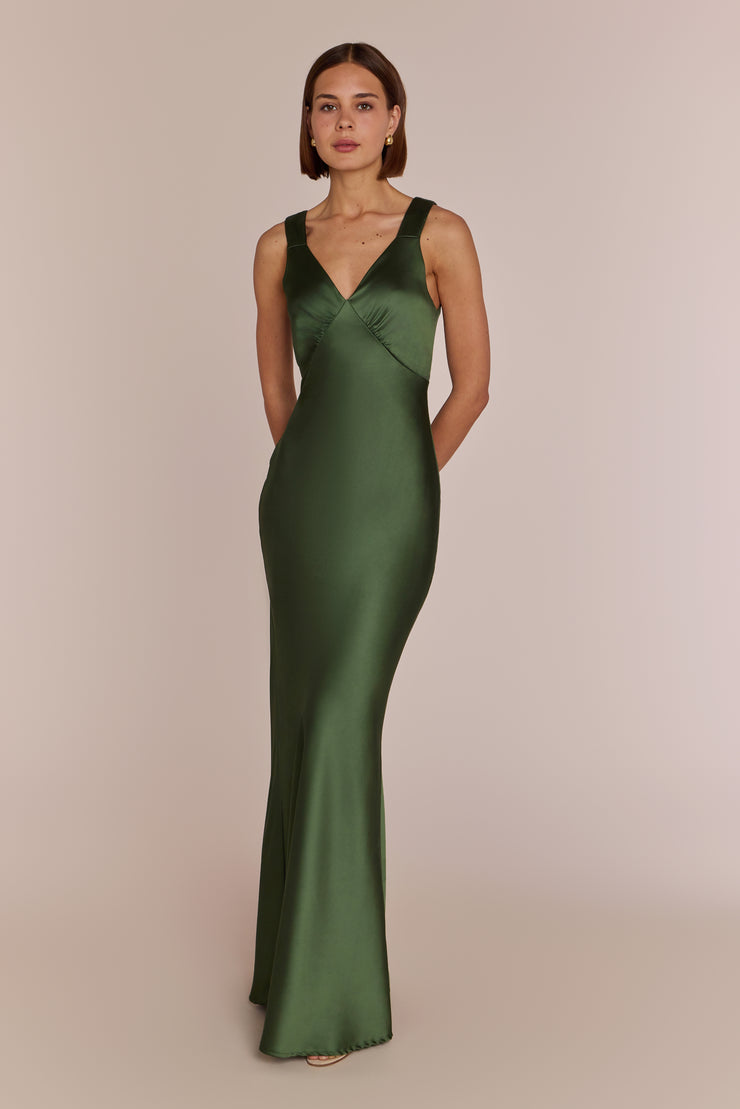 Olive Green Bridesmaid Dress - Amelia Satin Maxi | Rewritten Rewritten Olive Green Bridesmaid Dress - Amelia Satin Maxi | Rewritten Rewritten