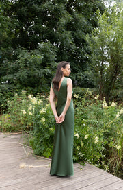 Amelia Dress in Olive Green Satin