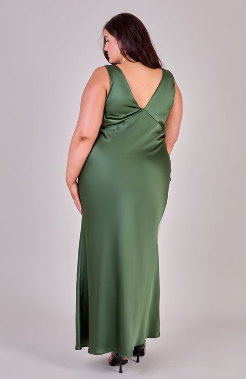 Amelia Dress in Olive Green Satin