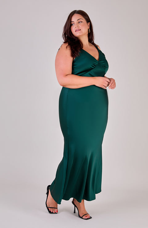 Amelia Dress in Forest Green Satin