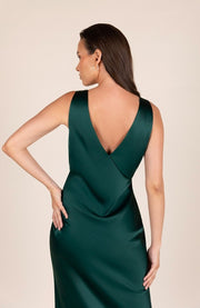 Thick strap dark emerald forest green long bridesmaids dress