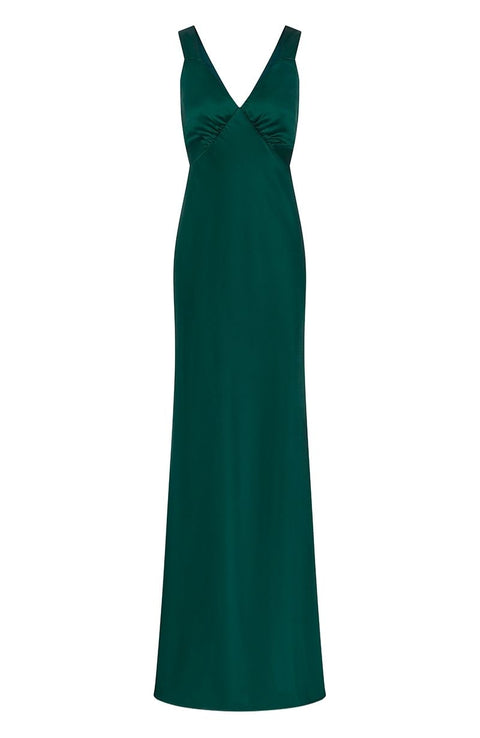 Thick strap dark emerald forest green long bridesmaids dress