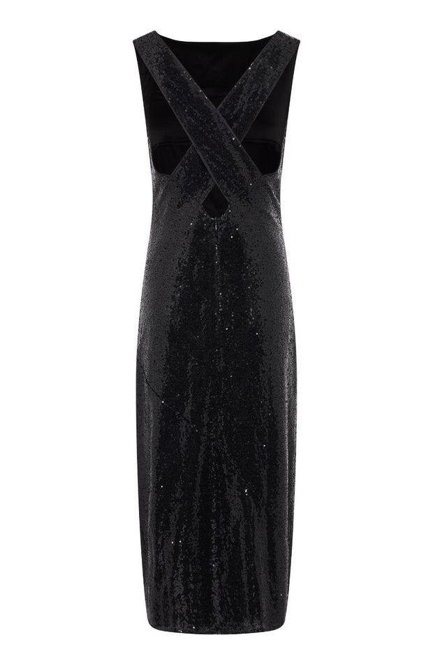 Paris Midi Dress in Black Sequin