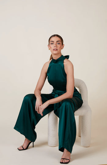 Soho Jumpsuit in Forest Green Satin SAMPLE SALE