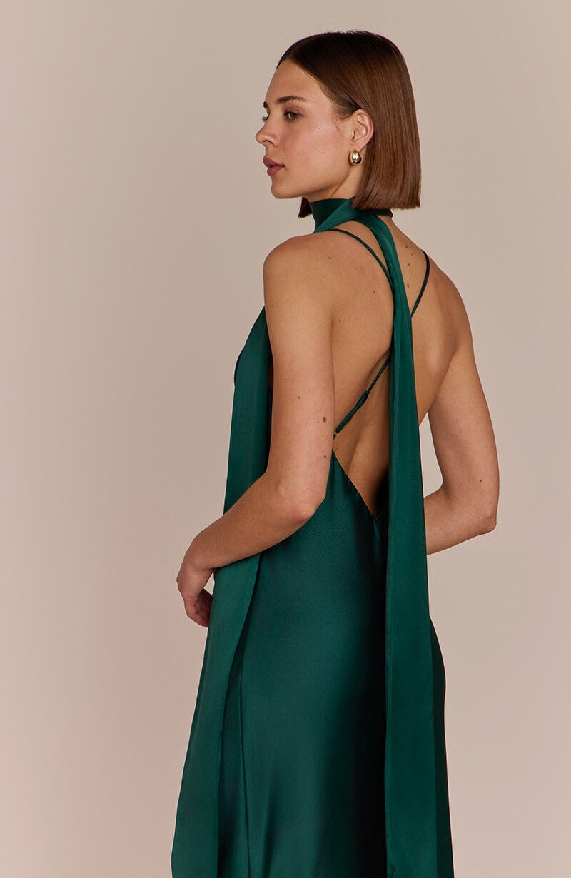 Brooklyn Bridesmaids Dress in Forest Green Satin - Rewritten London Brooklyn Bridesmaids Dress in Forest Green Satin - Rewritten London