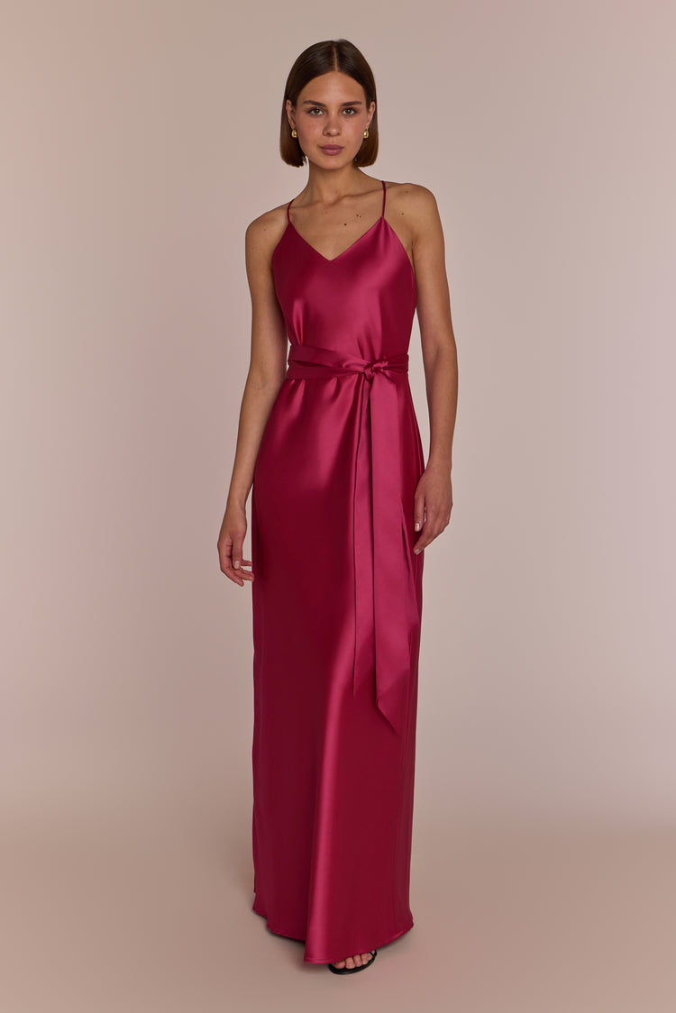 brooklyn dress in burnt orange satin product info and reviews Brooklyn Dress in Burnt Orange Satin