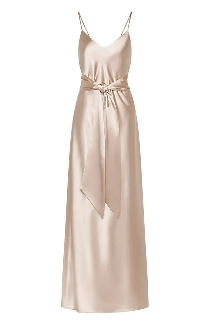 Stylish Brooklyn Dress in Champagne Satin Rewritten Stylish Brooklyn Dress in Champagne Satin Rewritten