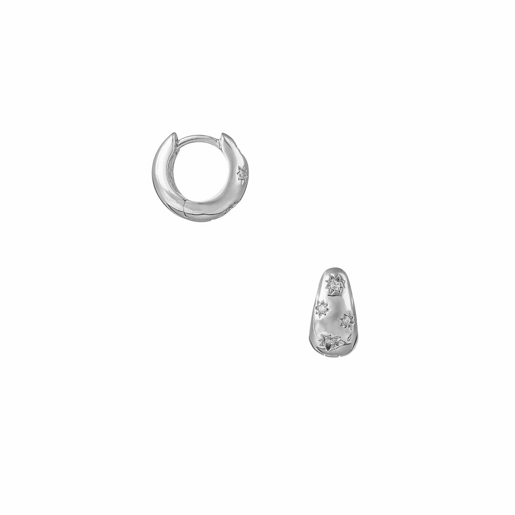 Tapered Crystal Starburst Huggie Hoop Earrings
