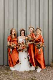 Florence Waterfall Dress in Burnt Orange Satin SAMPLE SALE